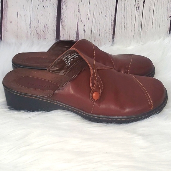 Bjorndal Ivy Brown Leather Monk Strap Cap Toe Clog Mule Shoe Womens 8M Casual - Picture 5 of 17